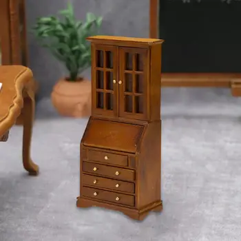 1: 12 Кукольный домик Книжная полка Модель книжного шкафа Деревянная модель для учебы Профессиональный декор