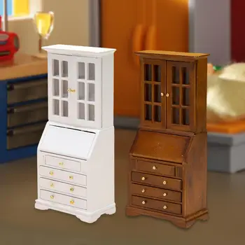1: 12 Кукольный домик Книжная полка Модель книжного шкафа Деревянная модель для учебы Профессиональный декор