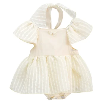 2 шт. Летнее платье принцессы с развевающимися рукавами для младенцев и малышей, комбинезон с короткими рукавами для маленьких девочек + повязка на голову, Милая одежда для девочек