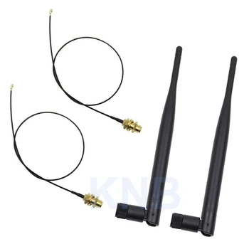 2 шт./лот 6dBi 2,4 ГГц 5 ГГц Двухдиапазонная WiFi Антенна RP-SMA + 2x35 см U.fl/IPEX Кабель