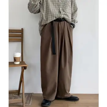 2023 Мужской ремень для отправки, простые свободные прямые повседневные брюки, Модные мужские брюки, широкие брюки кофейного цвета в стиле ретро, M-3XL