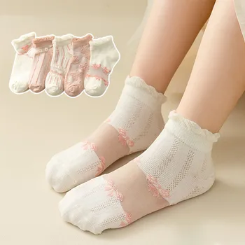 5 Пар /лот, детские носки для девочек с милым цветочным узором, летние сетчатые дышащие тонкие детские носки с вырезами, мягкие, высокоэластичные