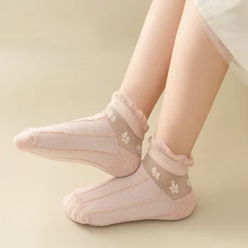 5 Пар /лот, детские носки для девочек с милым цветочным узором, летние сетчатые дышащие тонкие детские носки с вырезами, мягкие, высокоэластичные