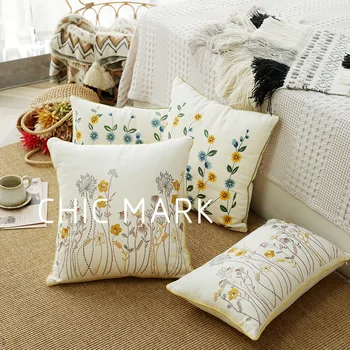 Ins Чехол для подушки с цветочной вышивкой, хлопчатобумажный холст, декоративная наволочка в деревенском стиле для роскошного домашнего декора в гостиной