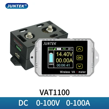 JUNTEK VAT1100 100V 100A Беспроводной амперметр вольтметр контроль емкости батареи кулоновский счетчик 12V 24V 48V цветной экранный измеритель