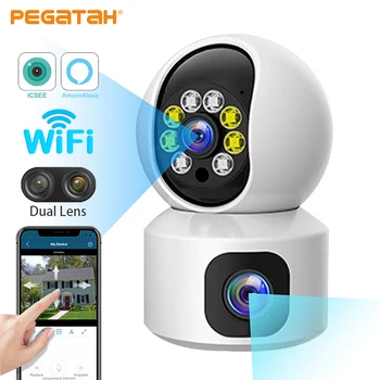 PEGATAH 4MP IP WiFi Камера Беспроводной Видеоняни И Радионяни Ночного Видения Крытый AI Отслеживание Двухобъективные PTZ Камеры Видеонаблюдения