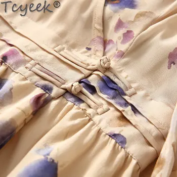 Tcyeek 2023 Летние платья с принтом, элегантная женская одежда из 100% шелка тутового дерева, высококачественные женские платья, Vestidos Para Mujer