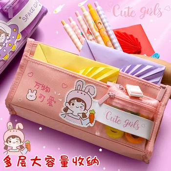 Большая вместительная сумка для ручек для девочек Kaba Bear, милая Японская сумка для канцелярских принадлежностей Ins, новая мода для ручек для девочек начальной школы
