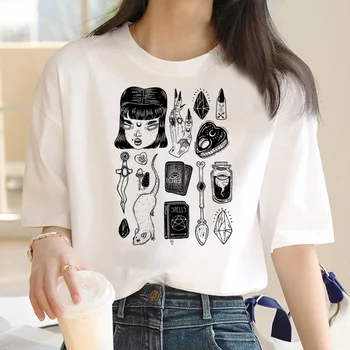 Женская летняя футболка с изображением ведьмы в стиле аниме, одежда из комиксов манги харадзюку для девочек