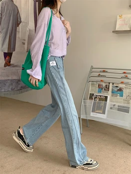 Женские брюки Корейский панк Harajuku Ulzzang Винтажные Свободные Джинсовые брюки с буквенным принтом Женская Милая Японская кавайная одежда для женщин