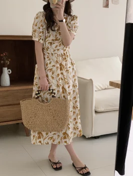Женское винтажное элегантное платье с V-образным вырезом и цветочным принтом