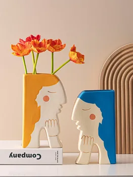 Керамическая ваза, креативный артефакт в скандинавском стиле, Цветочный горшок с ручной росписью, украшение гостиной, Столешница для крыльца, Фарфоровая цветочная посуда