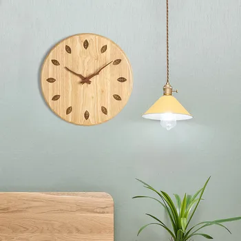 Настенные часы из листового дерева с бесшумной разверткой, натуральный кварцевый часовой механизм, украшение для дома, подарок