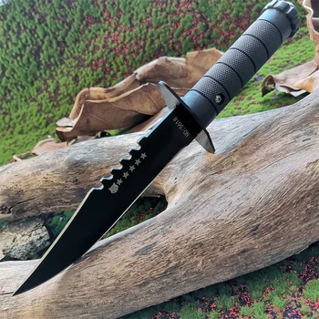 Тактический прямой нож для выживания в дикой природе - нержавеющая сталь 440, ручка ABS, портативный инструмент для охоты, кемпинга и выживания