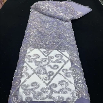 Тюлевая сетка, Африканская кружевная ткань, расшитое бисером кружево 2023, высококачественные розовые ткани с пайетками в Нигерийском стиле для свадебного вечернего платья hs-0440