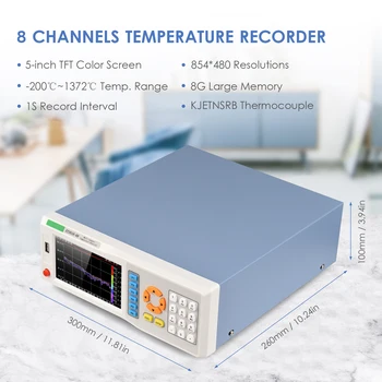 Цифровой Регистратор температуры ET3916-08 8 Каналов -200 ℃ ~ 1372 ℃ Промышленный Регистратор данных температуры Поддерживает Термопары KJETNSRB